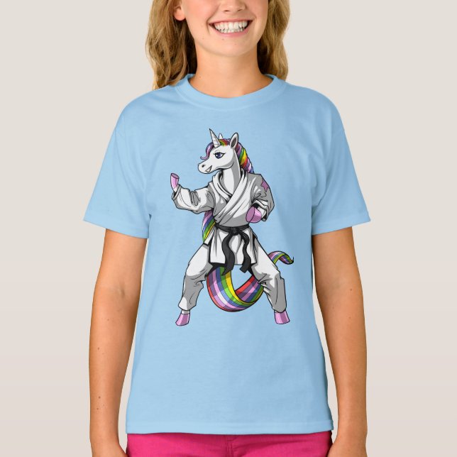 Unicorn Girl Karate Ninja T Shirt (Framsida)