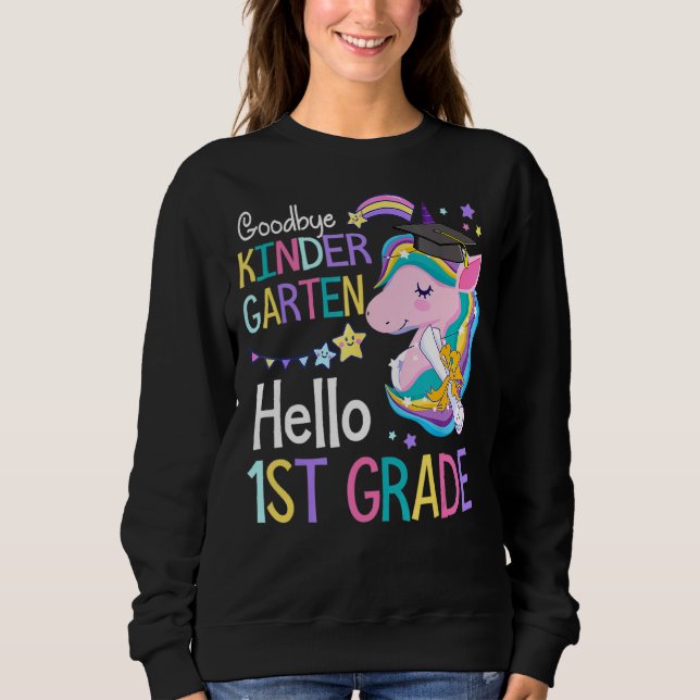 Unicorn Girl Kindergarten Hej 1st Klass T Shirt (Framsida)