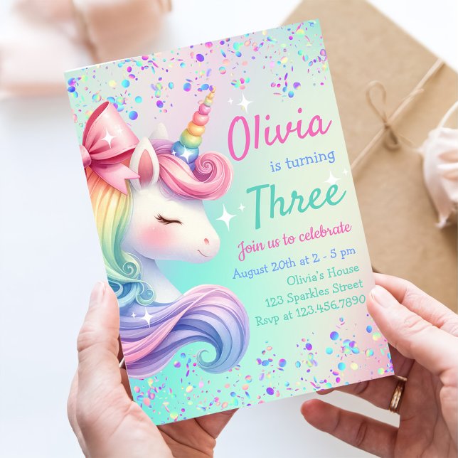 Unicorn Girl Magic Pastel Rainbow Birthday Inbjudningar (Skapare uppladdad)