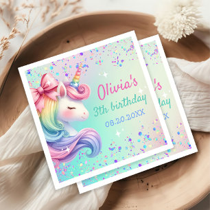 Unicorn Girl Magic Pastel Rainbow Birthday Pappersservett