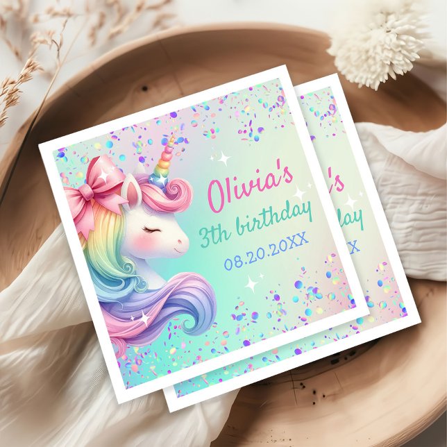 Unicorn Girl Magic Pastel Rainbow Birthday Pappersservett (Skapare uppladdad)