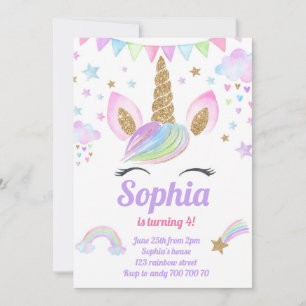 Unicorn Girl Magic Pastel Rainbow Rosa Birthday Inbjudningar