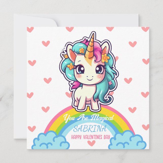 Unicorn Girl Namn Valentine Day Julkort (Framsida)