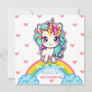 Unicorn Girl Namn Valentine Day Julkort