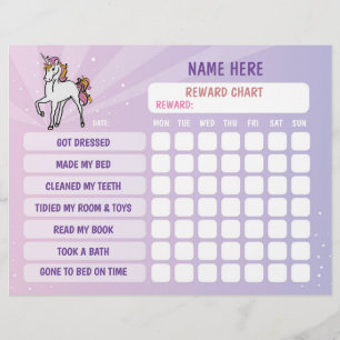 Unicorn Girl Reward Chart Personlig Planner Reklamblad