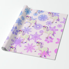 Unicorn Girl Whimsical Rosa Cute Snöflingor Presentpapper