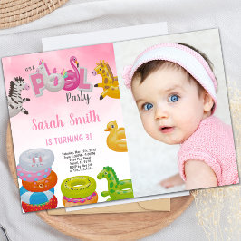 Unicorn Girls Bassäng-födelsedagsinbjudan med foto Inbjudningar