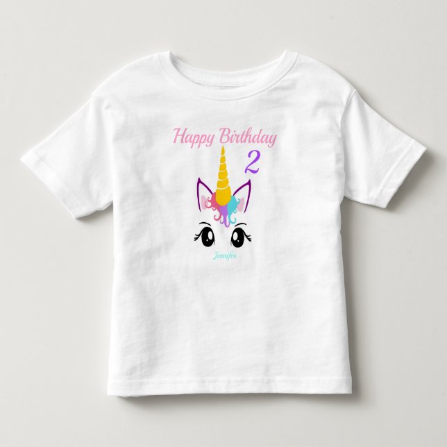 Unicorn Girls Birthday T-shirt Personalize NAMN (Framsida)