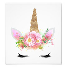 Unicorn Girls Nursery Art Print Guld Glitter