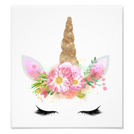 Unicorn Girls Nursery Art Print Guld Glitter Fototryck