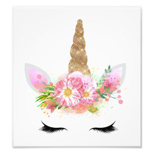 Unicorn Girls Nursery Art Print Guld Glitter Fototryck