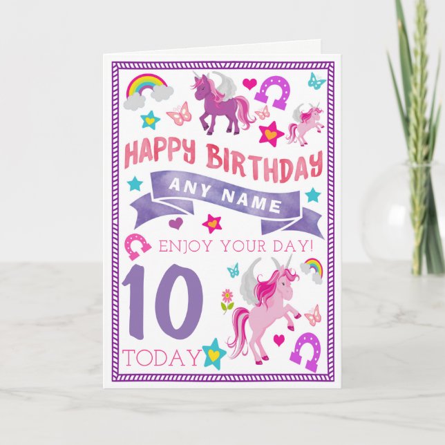 Unicorn Girls Personlig Birthday Card Kort (Framsida)