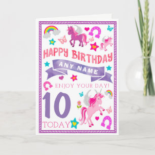 Unicorn Girls Personlig Birthday Card Kort