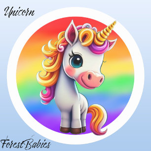 Unicorn 🌈 🦄 Girly Animal, färglös regnbågsdesign Runt Klistermärke