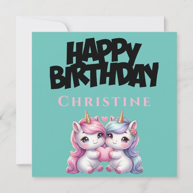 Unicorn Girly Grattis på födelsedagen-kort Julkort (Framsida)