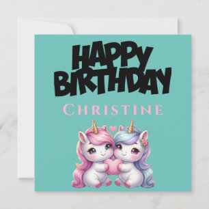 Unicorn Girly Grattis på födelsedagen-kort Julkort
