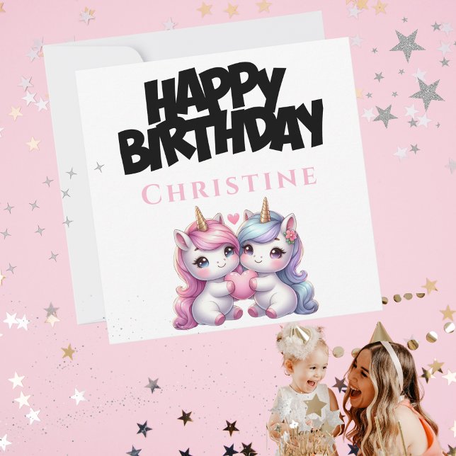 Unicorn Girly Grattis på födelsedagen-kort Julkort (Unicorn Girly Happy Birthday Card)