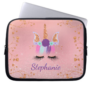 Unicorn Girly  Rosa Glitter Monogram Laptop Fodral