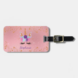 Unicorn Girly Rosa Glitter Ro Guld Bagagebricka