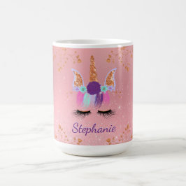 Unicorn Girly Rosa Glitter Ro Guld Kaffemugg