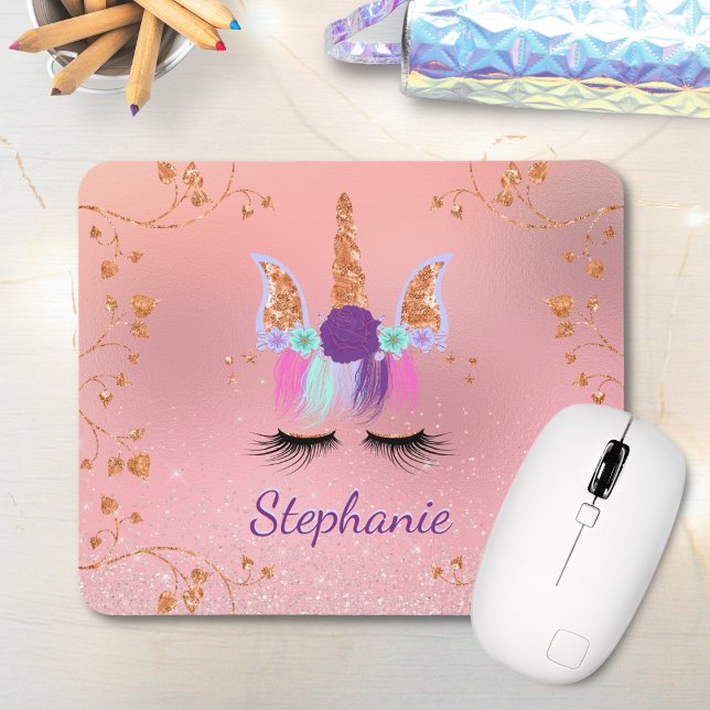 Unicorn Girly  Rosa Glitter Ro Guld Musmatta (Skapare uppladdad)