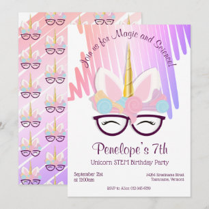 Unicorn Glasses Magic STEM Birthday-inbjudan Inbjudningar