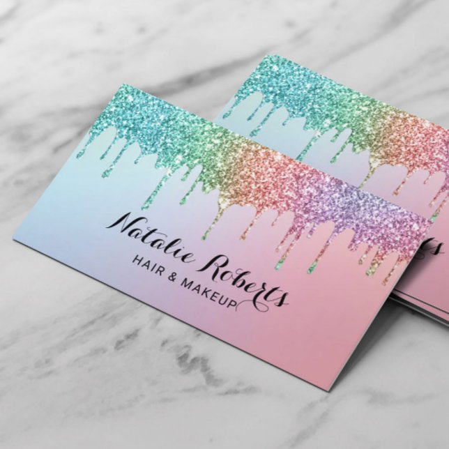 Unicorn Glitter Drips HoloGraps Beauty Salon Visitkort (Skapare uppladdad)