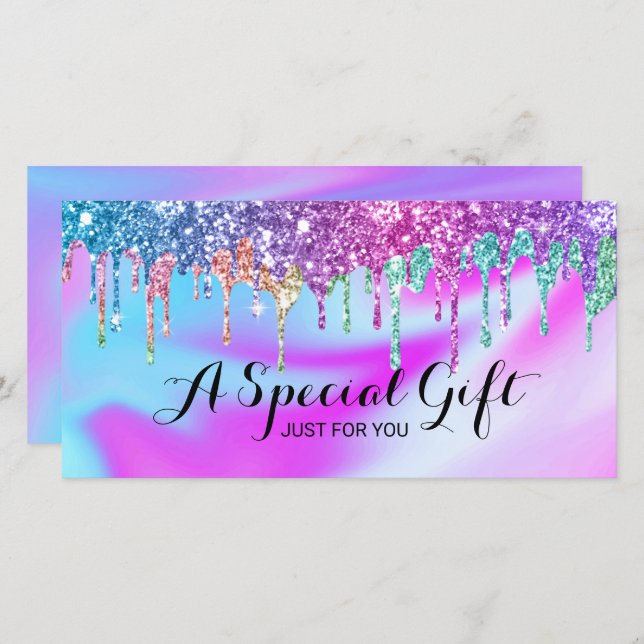 Unicorn Glitter Drips Salon Gift-certifikat (Fram/baksida)