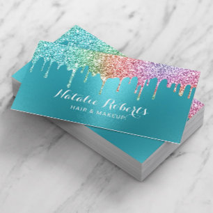 Unicorn Glitter Drips Teal Makeup Artist Salon Visitkort