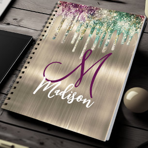 Unicorn Glitter Drives monogram för Cute guld Anteckningsbok