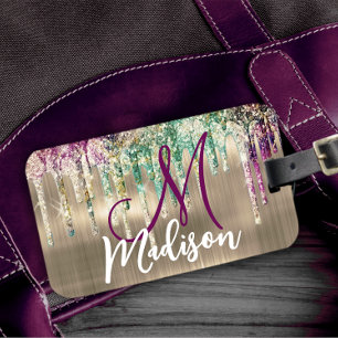 Unicorn Glitter Drives monogram för Cute guld Bagagebricka