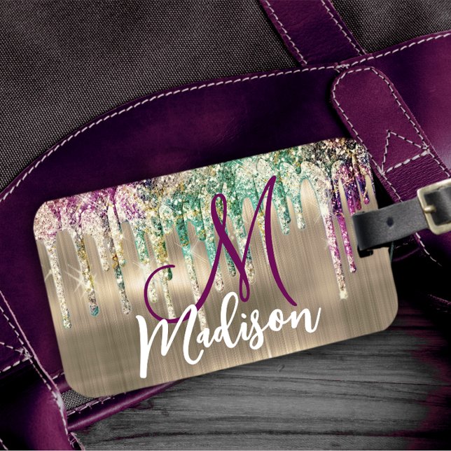 Unicorn Glitter Drives monogram för Cute guld Bagagebricka (Skapare uppladdad)