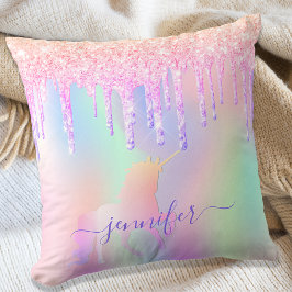 Unicorn glitter droppar regnbågsflicka namn skript kudde