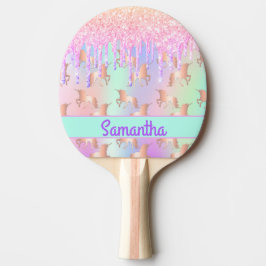 Unicorn glitter droppar rosa Girl namn Pingisracket