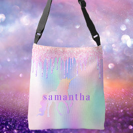Unicorn glitter droppar rosa lila anpassningsbar m axelväska