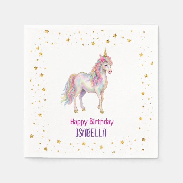 Unicorn Glitter Girls Birthday Pappersservett (Framsidan)