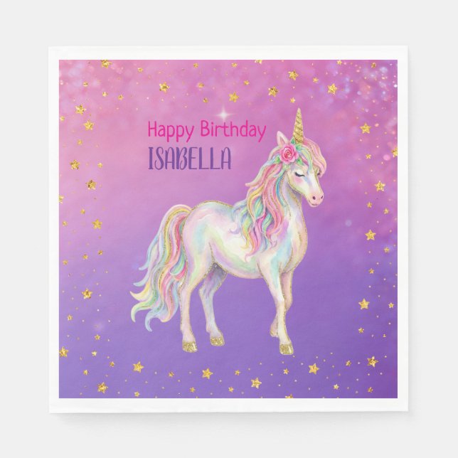Unicorn Glitter Girls Birthday Pappersservett (Framsidan)