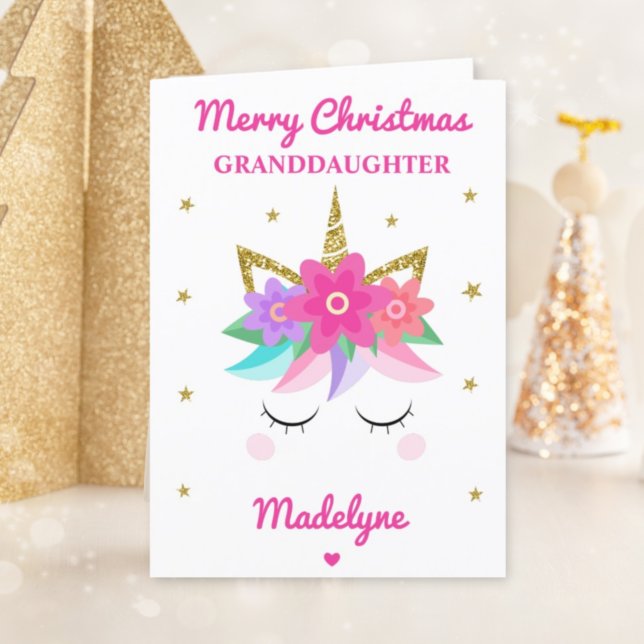 Unicorn Glitter jul för mordotters Rosa Helgkort (Skapare uppladdad)