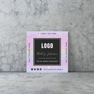 Unicorn Glitter Lägg till Logotypen QR-kod Social Fyrkantigt Visitkort
