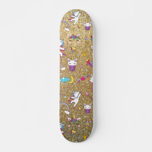 Unicorn glitter mini skateboard bräda 18,5 cm (Framsida)