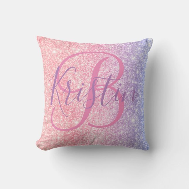 Unicorn Glitter Monogram Kudde (Framsida)