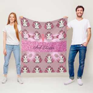 Unicorn Glitter Mönster Fleecefilt