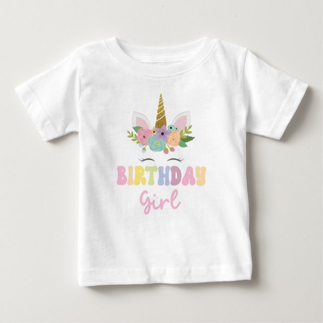 Unicorn Glitter Rainbow Birthday Girl Party Exfit T Shirt (Framsida)