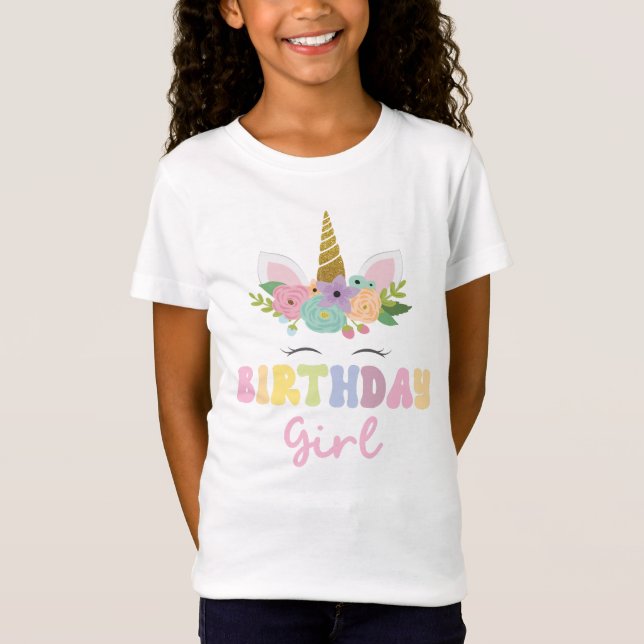 Unicorn Glitter Rainbow Birthday Girl Party Exfit T Shirt (Framsida)