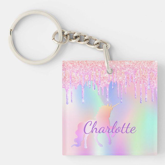 Unicorn glitter rainbow monogram namn holografi (Framsidan)
