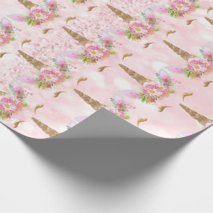 Unicorn  Glitter Rosa Blommigt Princess Presentpapper