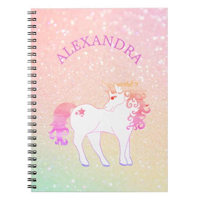 Unicorn Glitter Rosa Cute Anpassningsbar Anteckningsbok (Framsidan)
