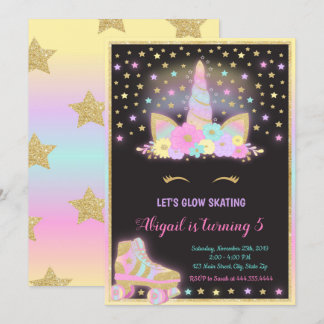 Unicorn Glow Roller Skating Call, Unicorn Inbjudningar