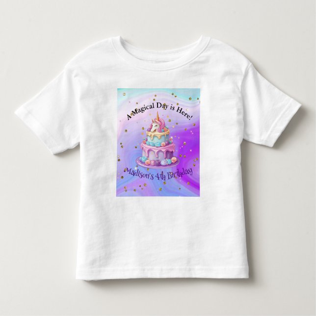 Unicorn Gnistra Blue Lila Cake Birthday T Shirt (Framsida)