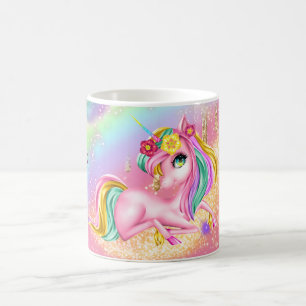 Unicorn gnistra-flickor rosa DIY NAMN Kaffemugg